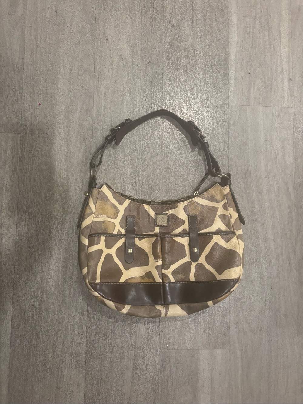 Dooney & Bourke Brown and Cream Giraffe-Print Shoulder Bag